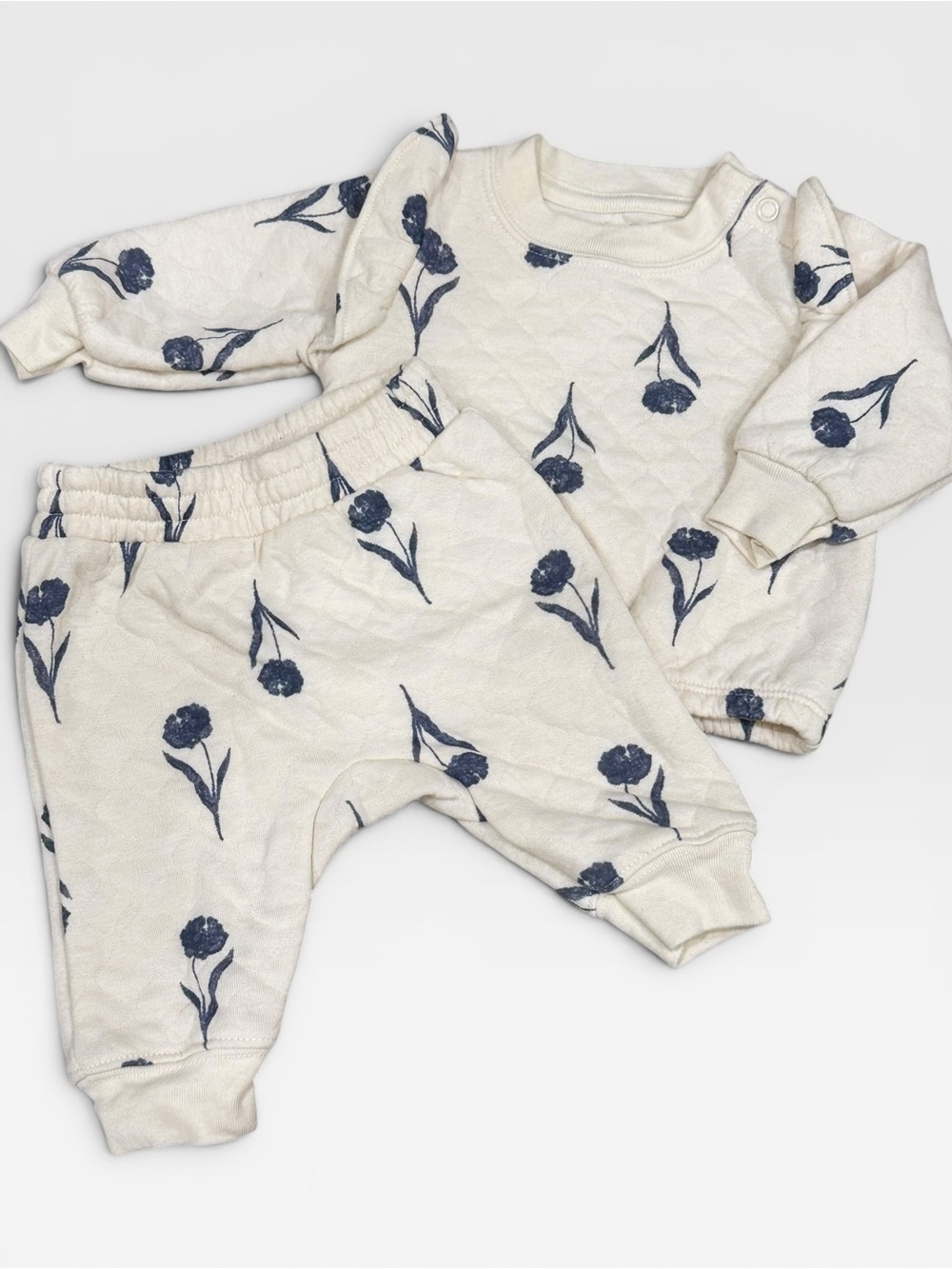 NWOT Carters Child of Mine Cream Navy Floral Sweatshirt Jogger Set 0-3M
